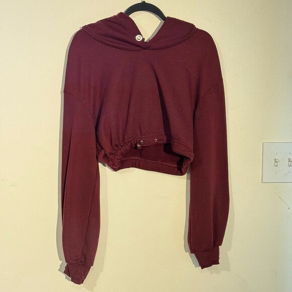 For Love and Lemons Cropped Burgundy Sweater Sweatshirt | Drawstring Hem | M - Picture 3 of 6